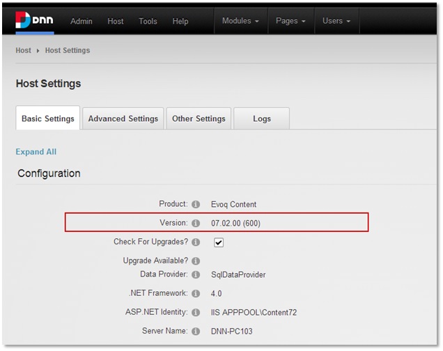 host settings in Evoq Content