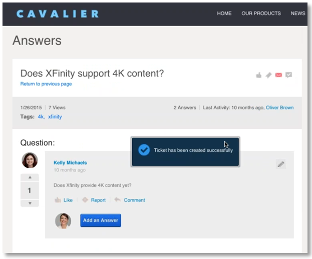 create zendesk ticket from evoq answers feature