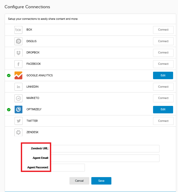 configure connections menu in evoq