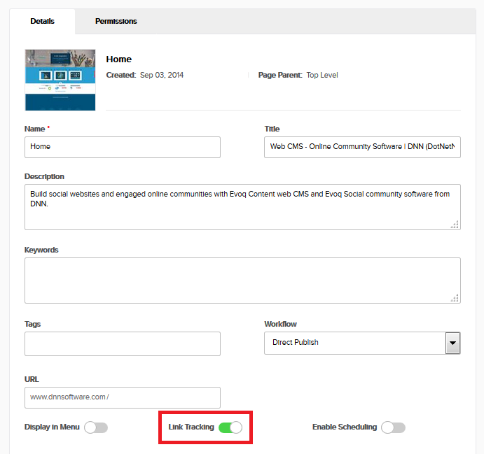 enable link tracking in evoq