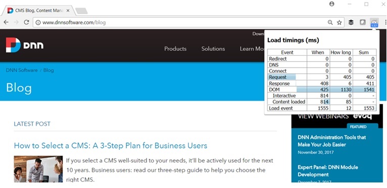 Result from Page Load Time tool