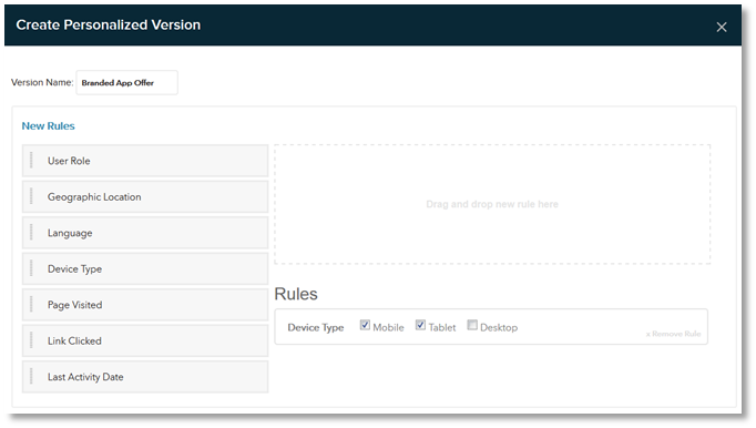 Evoq content personalization via device type