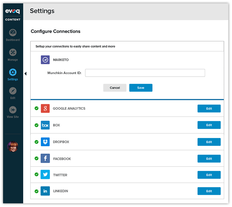 configure integrations in Evoq