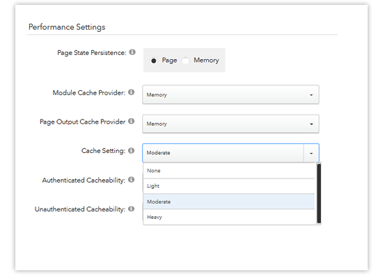 Evoq's cache settings