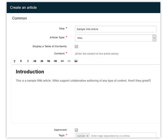 Create a Wiki article in Evoq