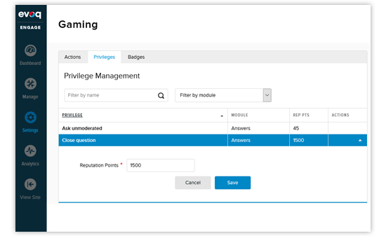 Evoq gamification: privilege management