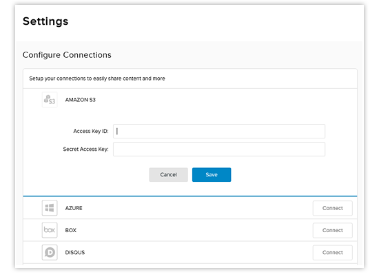 integration setting for Amazon S3