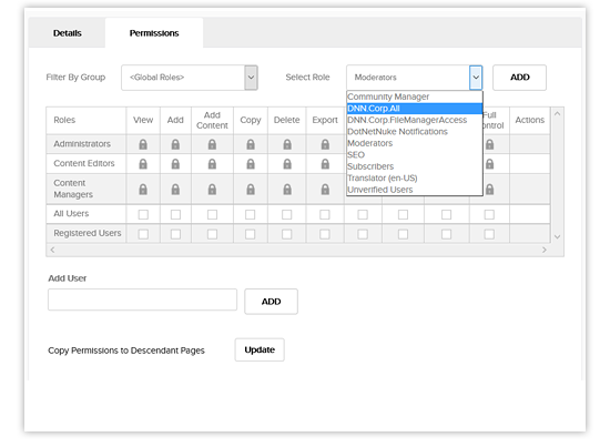 user permissions by role