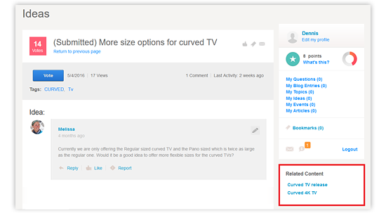 related content module on ideas page