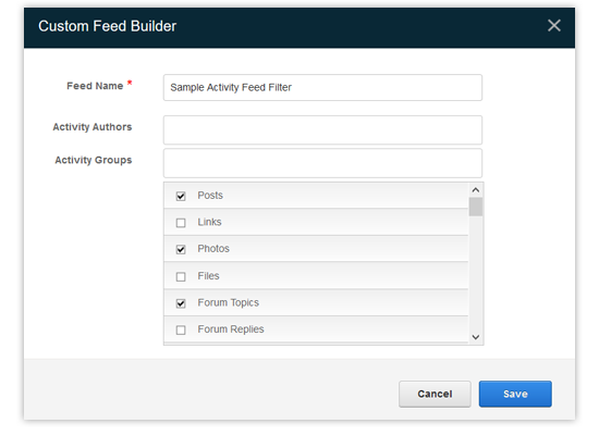 sample activity feed filter