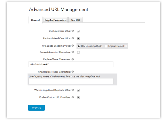 advanced url management - settings