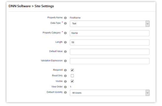 user profile site settings